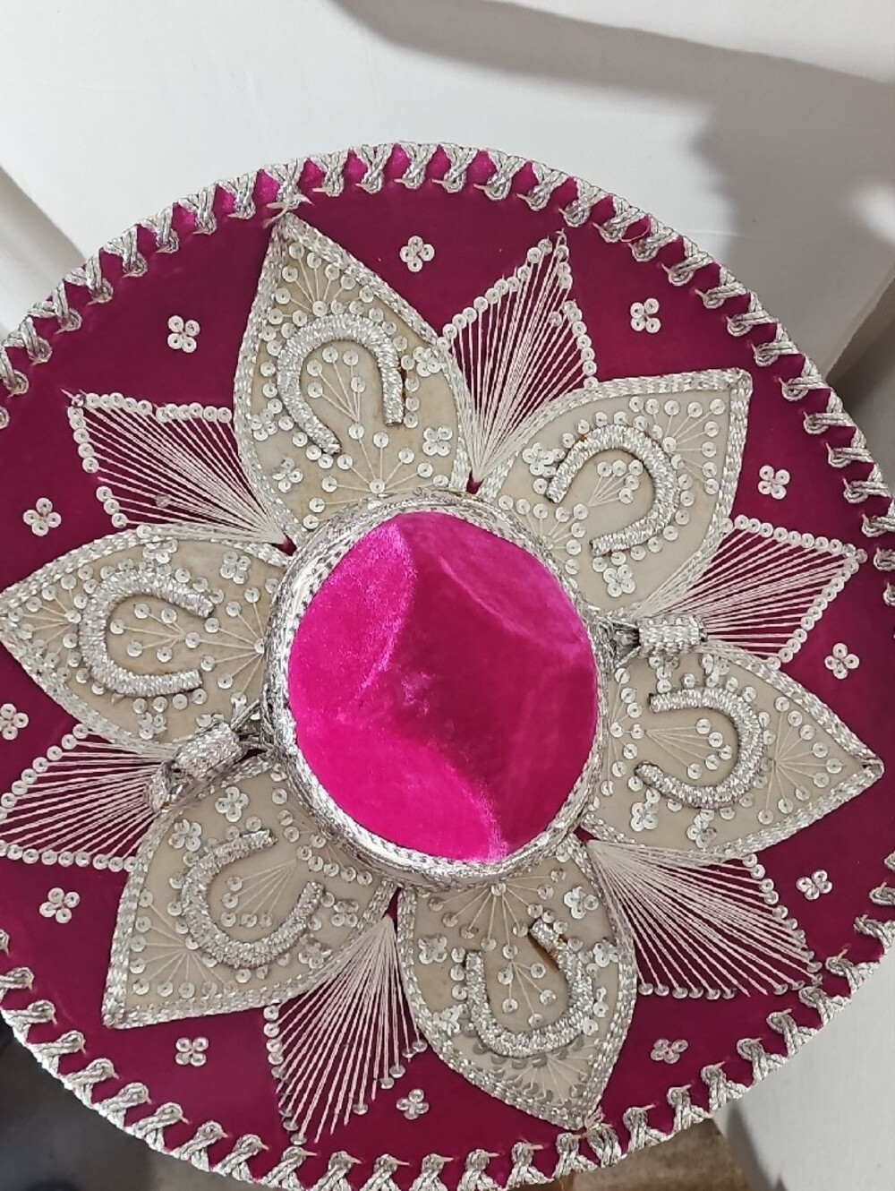 Embroidered Velvet Sombrero Hat - Magenta - Picture 2 of 4